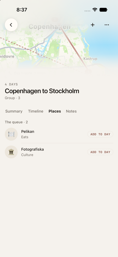 Saved trip places