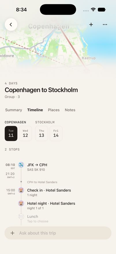 Trip timeline